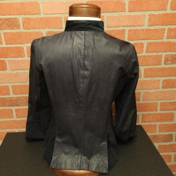 Illia Women’s black leather button up blazer jacket with front pockets size 6 - Picture 5 of 7